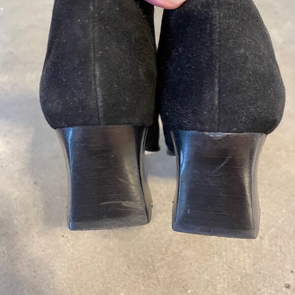 Ana Marino black Suede leather bootie shoe squared toe block heel womens size 7 - Picture 9 of 10